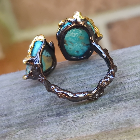 Sterling silver art ring with turquoise stones - Picture 7 of 9